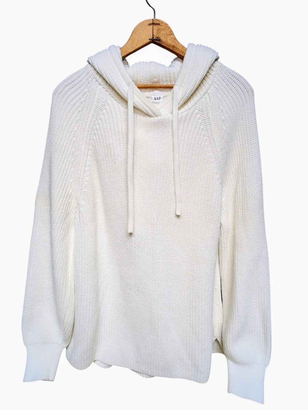 GAP White Cotton Shaker-Stitch Sweater Hoodie Chunky Knit Women's EXTRA LARGE